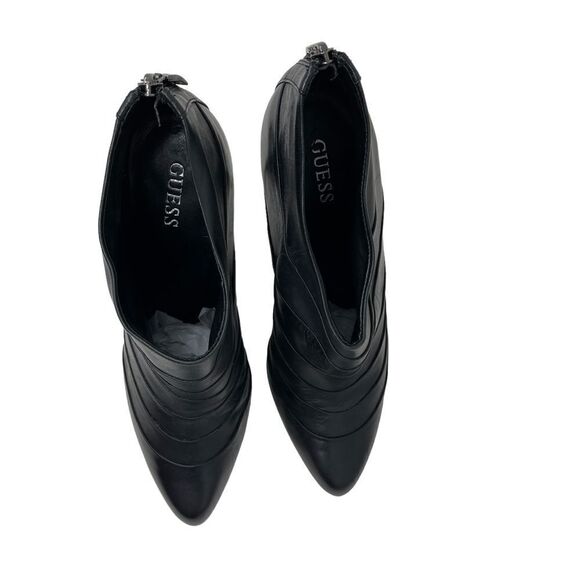 Guess Slick Ankle Bootie Stiletto Pleated Black Leather Women's 10 Back Zip - Picture 2 of 9